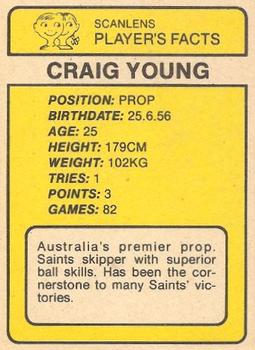 1981 Scanlens #107 Craig Young Back